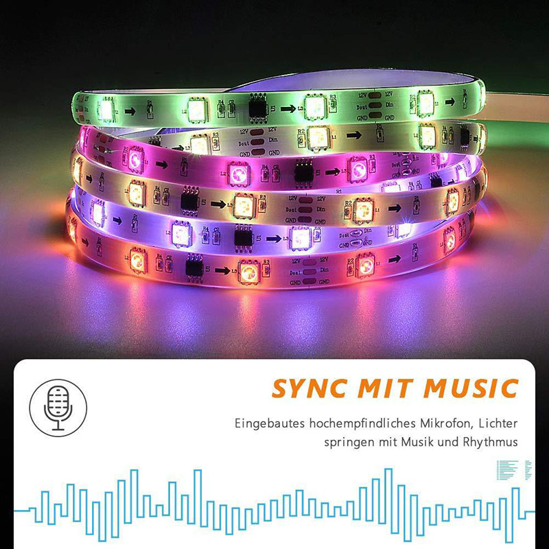 DC12V 16.4ft/5M 30LEDs/M 5050RGB Symphony Bluetooth Dimmable LED Light Strip Kit 5M300 Leds Full Color Happy Valley LED Light DC12V 16.4ft/5M 30LEDs/M 5050RGB Symphony Bluetooth Dimmable LED Light Strip Kit 5M300 Leds Full Color Happy Valley LED Light